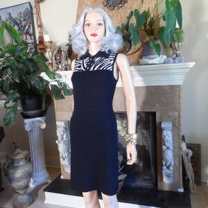 St John Sport Black/White Polo Style Knit Dress w/Animal Print Detail Size P